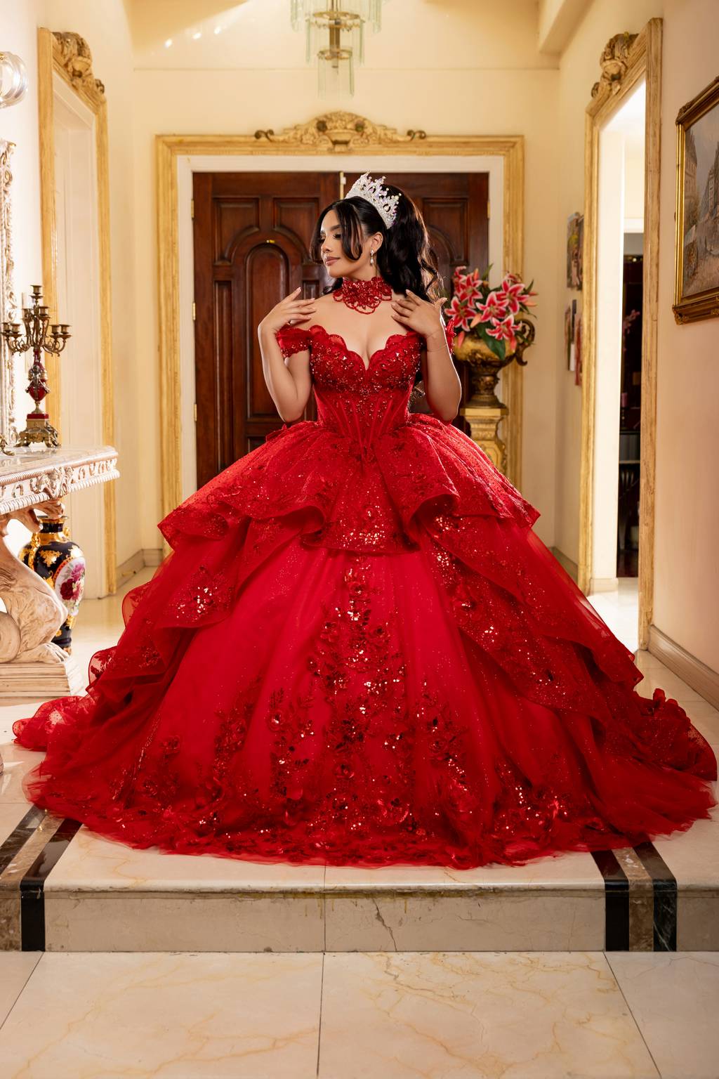 Off-the-Shoulder Floor-Length Tulle Quinceañera Ball Gown May Queen LK298