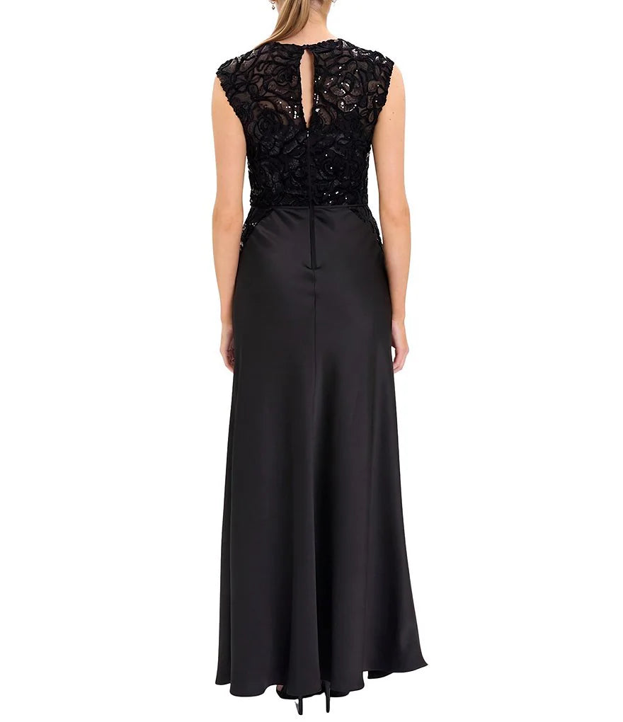 Sequin Mesh Lace Bodice Gown Maggy London G7073M