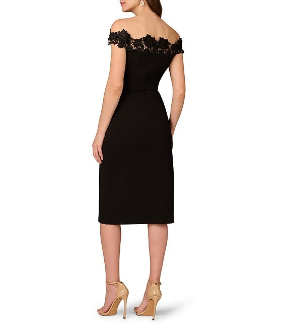Black Aidan Mattox MD1E209531 Off Shoulder Short Crepe Cocktail Appliqué Dress