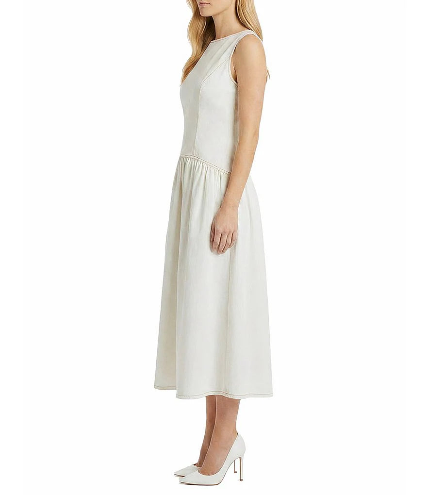 Sleeveless Flare Shirt Dress in White Maggy London G7091M