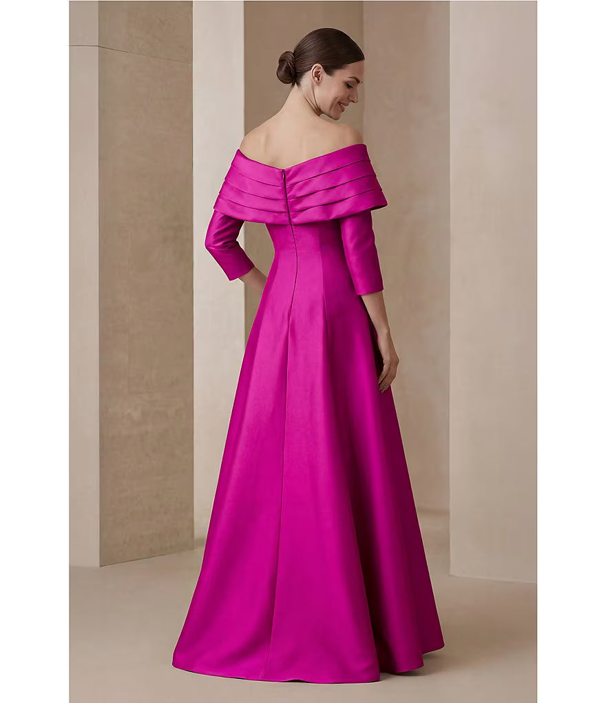 Formal Dresses Long Sleeve A Line Formal Dress Fuchsia-Mikado-261M6434-Train