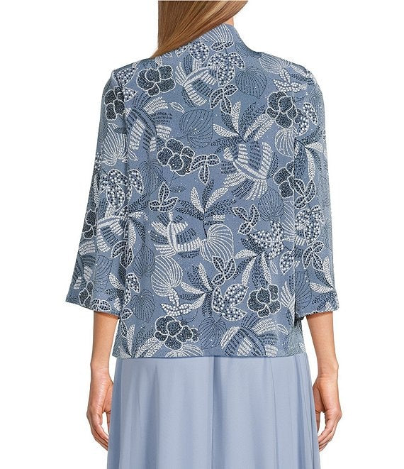 3/4 Sleeve Printed Slinky Glitter Knit Twinset with Mandarin Cape Neckline Jacket Alex Evenings 84211652