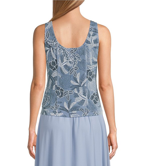 3/4 Sleeve Printed Slinky Glitter Knit Twinset with Mandarin Cape Neckline Jacket Alex Evenings 84211652