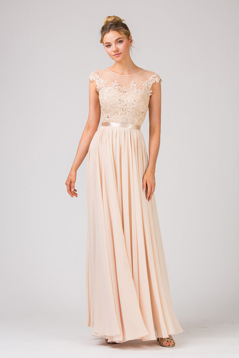 Illusion Floor-Length Chiffon Formal A-Line Eureka Fashion 3611