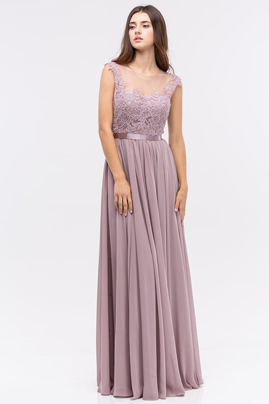 Illusion Floor-Length Chiffon Formal A-Line Eureka Fashion 3611