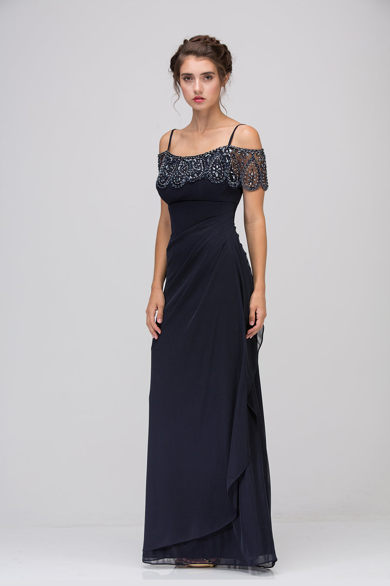 Formal Dresses Long Evening Beaded Prom Fitted Formal Dress Eureka Fashion 3937 Navy