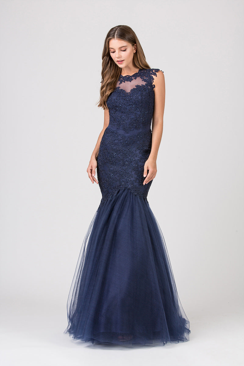 Illusion Floor-Length Tulle Formal Mermaid Dress Eureka Fashion 4510