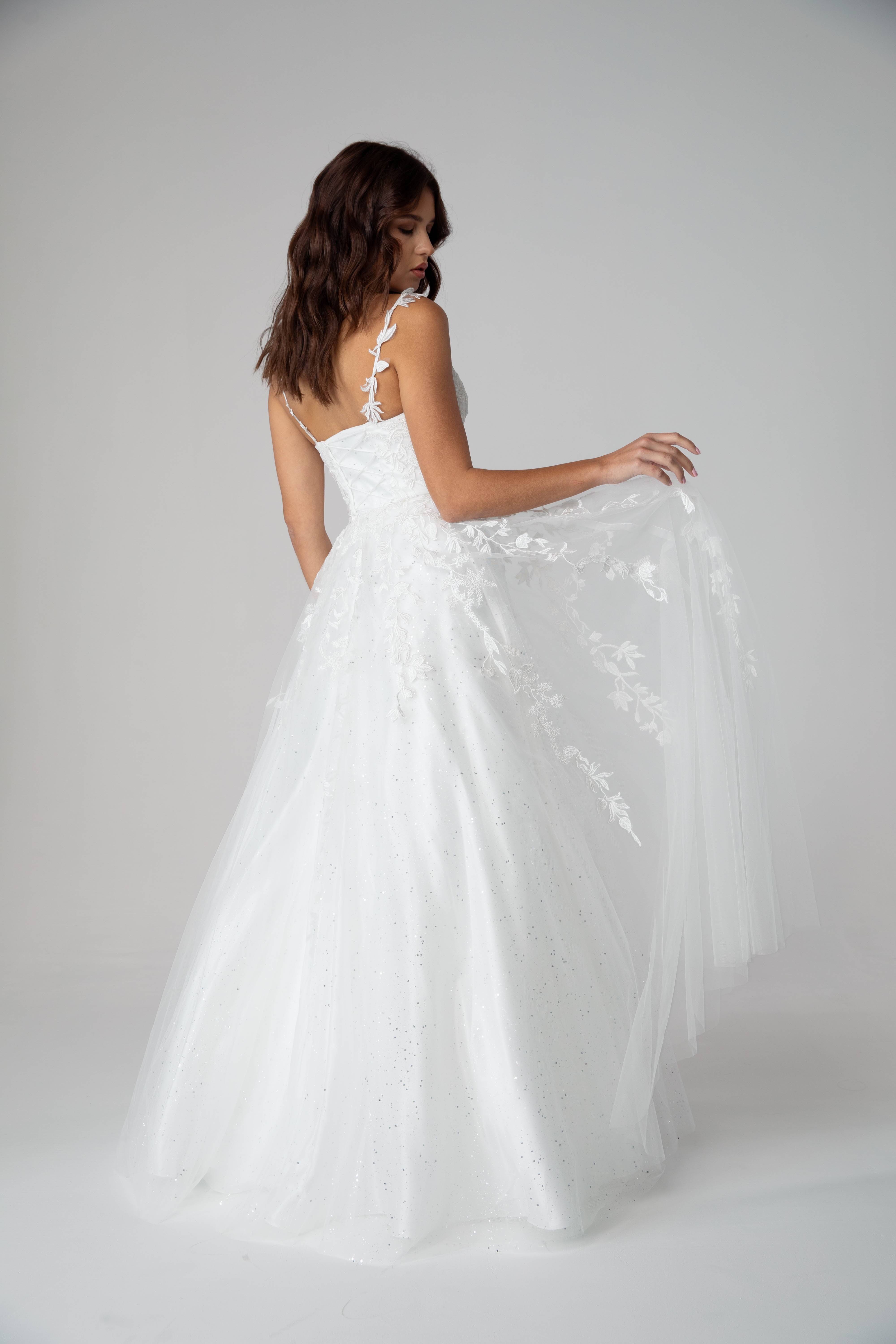 Wedding Dresses Bridal Glitter A Line Long Wedding Dress Eureka Fashion 9858 Off White