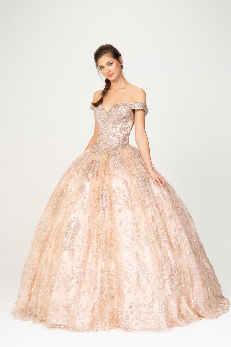 Prom Dresses Ball Gown Long Formal Glitter Corset Prom Dress Eureka Fashion 9909 Rose Gold