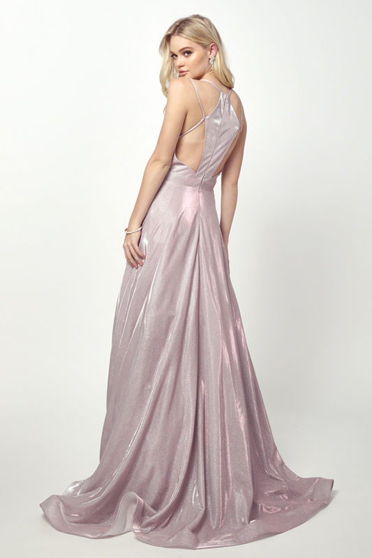 Mauve Square Floor-Length Shimmer Dress with A-Line Skirt Formal Gown Juliet 203