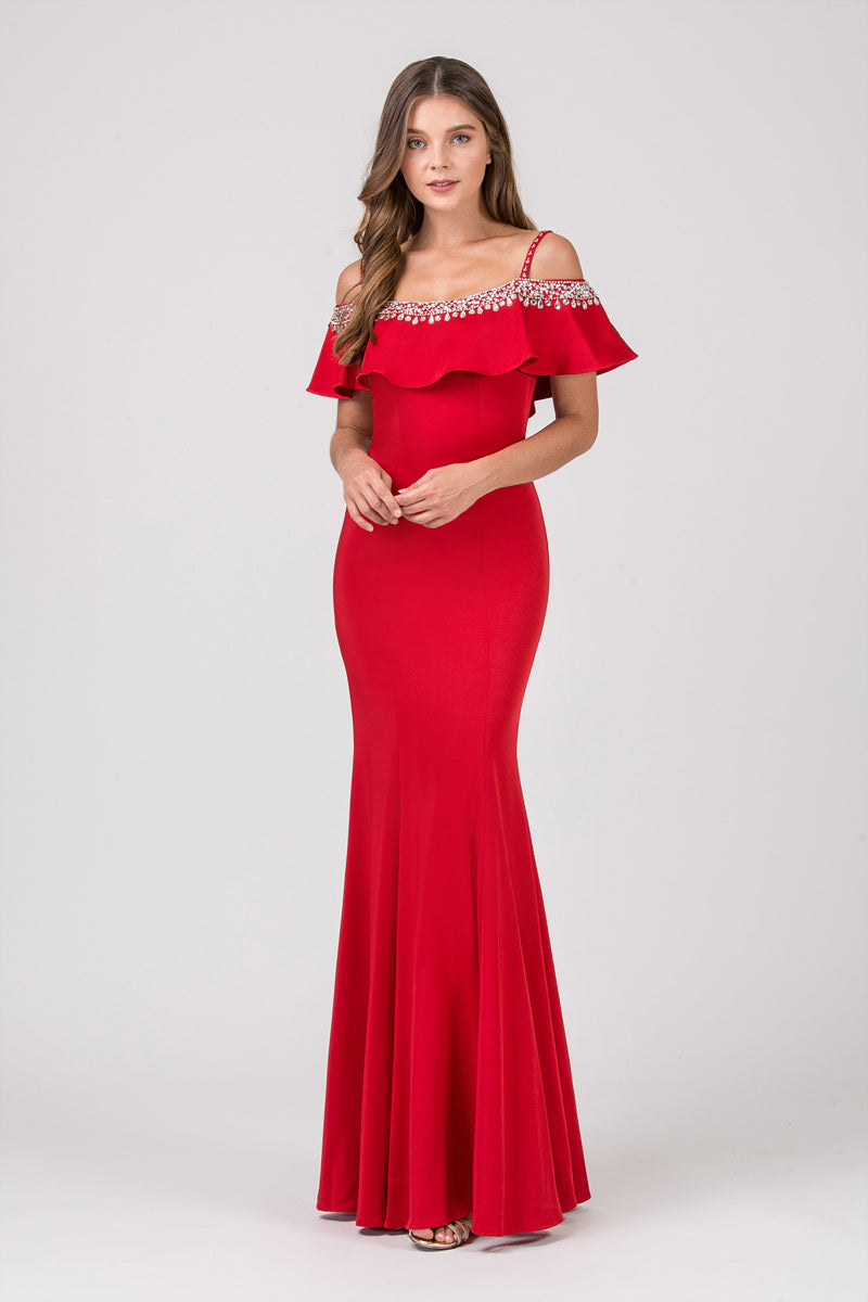 Off-the-Shoulder Floor-Length Jersey Formal Mermaid Eureka Fashion 7333