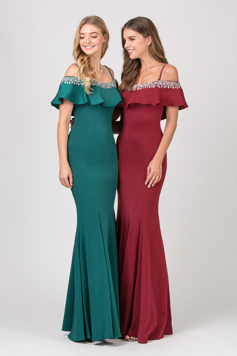 Off-the-Shoulder Floor-Length Jersey Formal Mermaid Eureka Fashion 7333