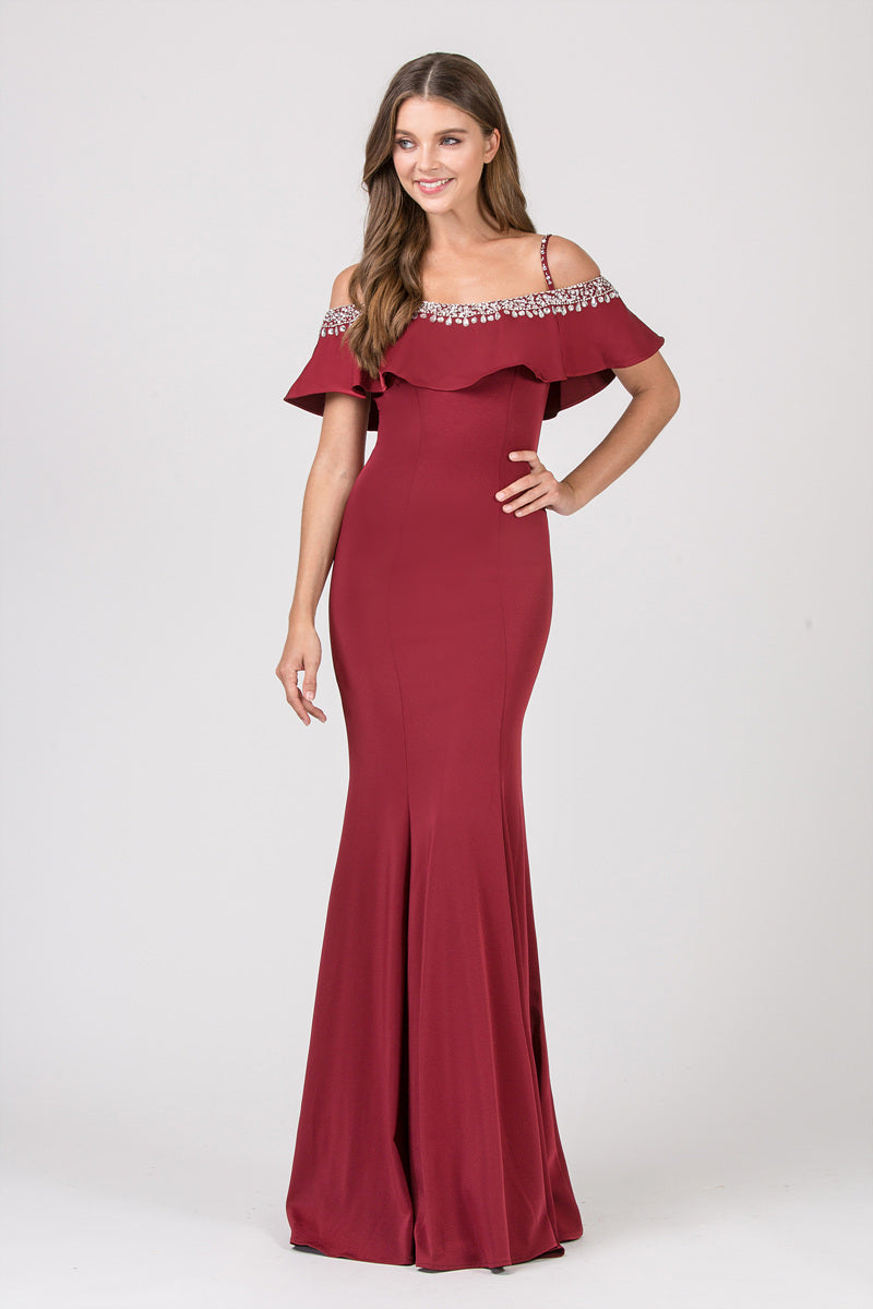 Off-the-Shoulder Floor-Length Jersey Formal Mermaid Eureka Fashion 7333