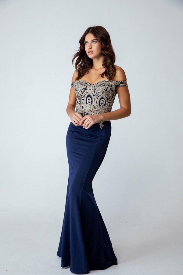 Off-the-Shoulder Floor-Length Satin Formal Mermaid Eureka Fashion 7012
