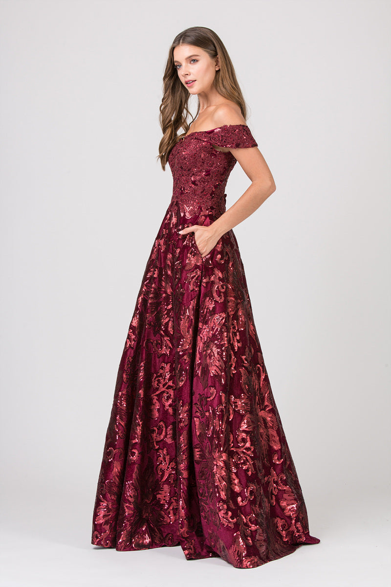 Formal Dresses Long Prom Sequin A line Formal Dress Eureka Fashion 6733 Burgundy