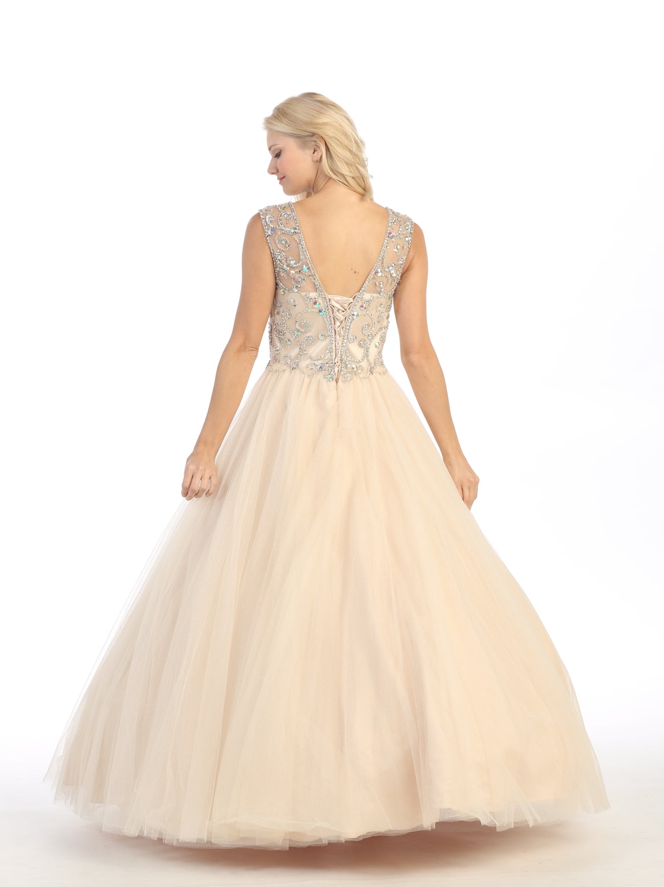Illusion Floor-Length Tulle Formal Ball Gown Eureka Fashion 3030