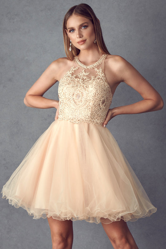 Homecoming Dresses Short Homecoming Fitted Cockail Beaded Dress Champagne