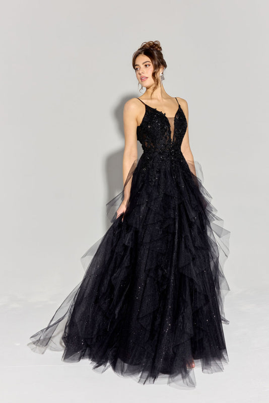 Prom Dresses Long Formal Floral Applique Lace Prom Dress Eureka Fashion EK188 Black