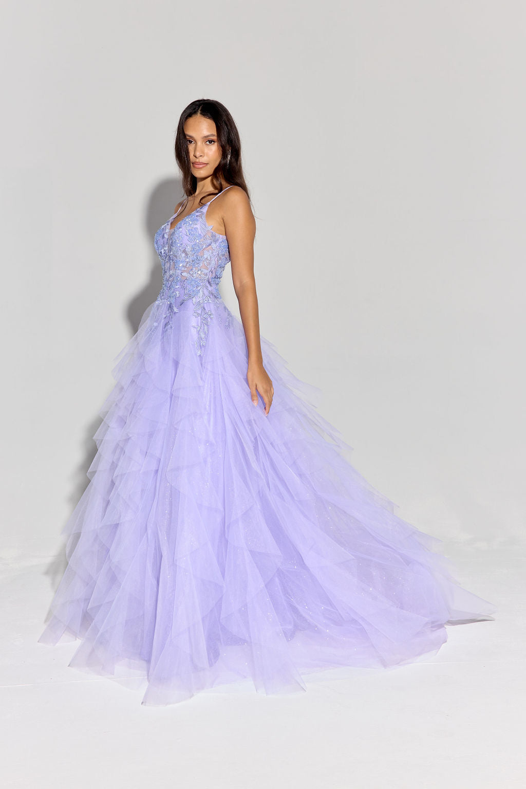 Prom Dresses Long Formal Floral Applique Lace Prom Dress Eureka Fashion EK188 Periwinkle