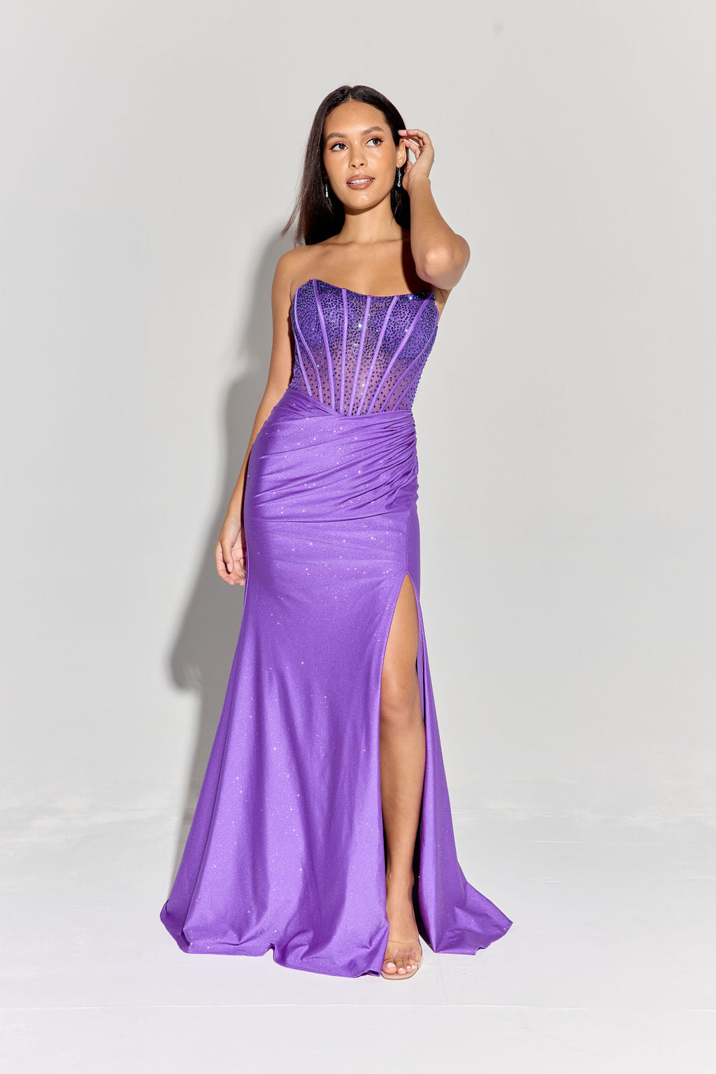Prom Dresses Long Formal Glitter Slit Corset Prom Dress Eureka Fashion EK169 Purple
