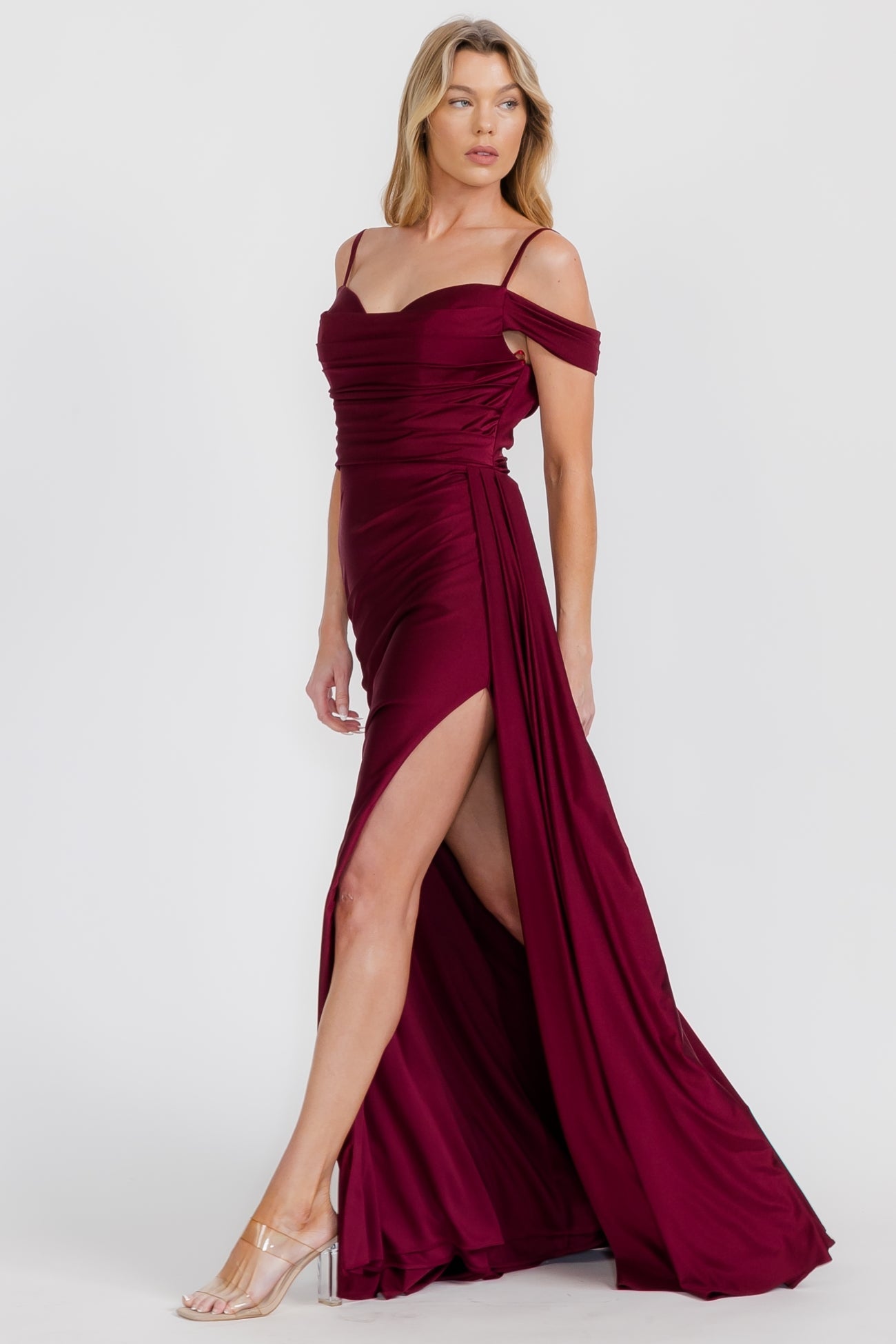 Prom Dresses Fitted Slit Long Formal Prom Dress Eureka Fashion EK117 Burgundy
