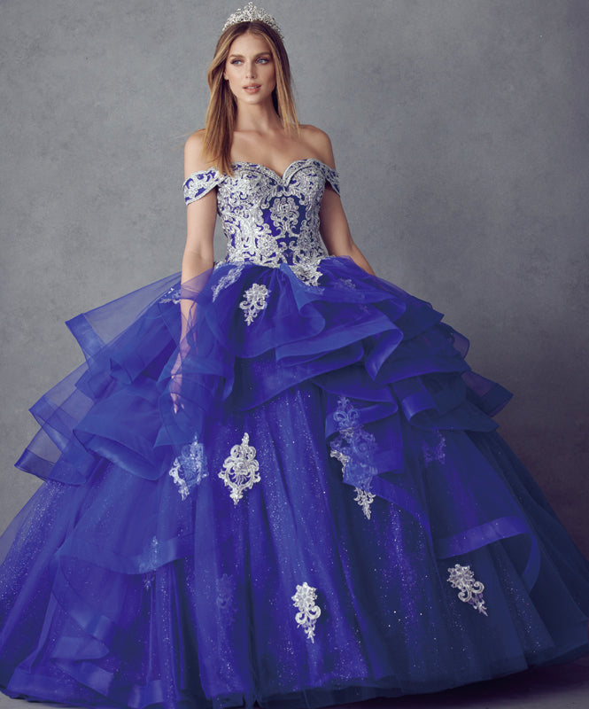 Quinceniera Dresses Long Metallic Glitter Quinceanera Dress Juliet JT1432 Royal Blue