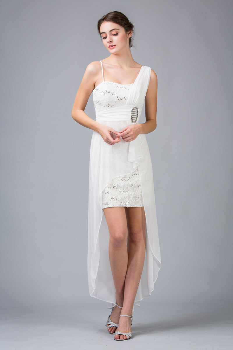 One-Shoulder High-Low Chiffon Formal Sheath/Column Eureka Fashion 1921