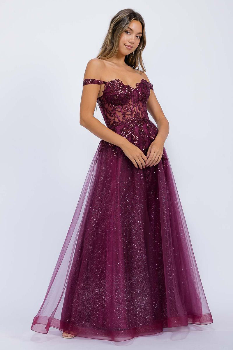 Prom Dresses Corset Lace Formal Long Beaded Prom Dress Eureka Fashion EK128 Berry