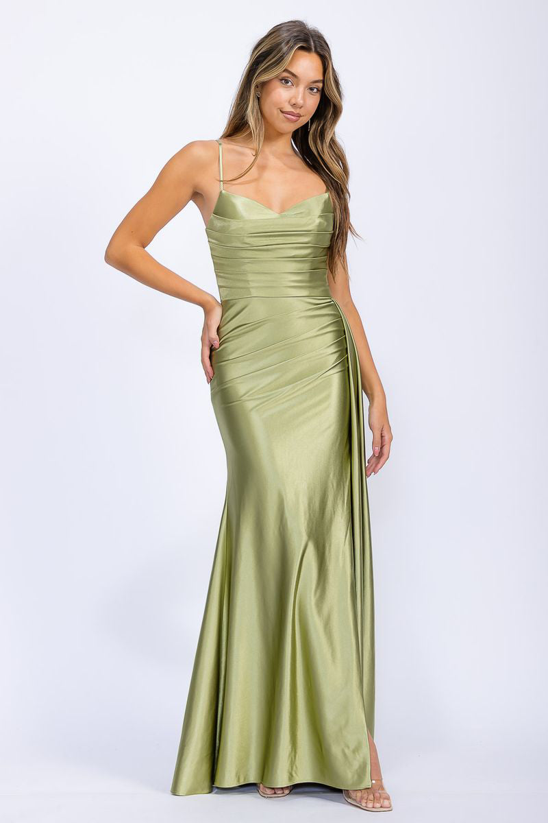 Prom Dresses Long Formal Pleated Fitted Prom Dress Eureka Fashion EK199 Matcha