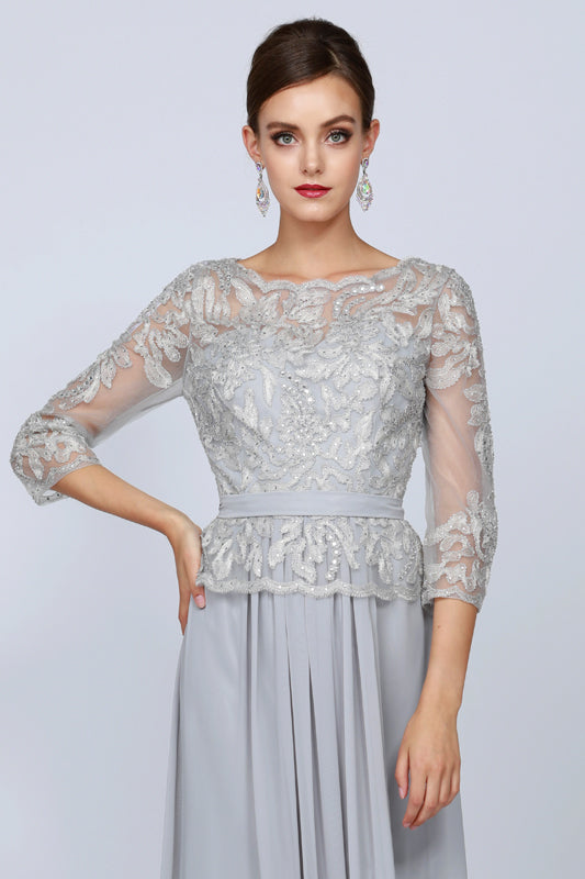 Mother of the Bride Dresses Beaded Formal Long Mother of the Bride Dress Silver