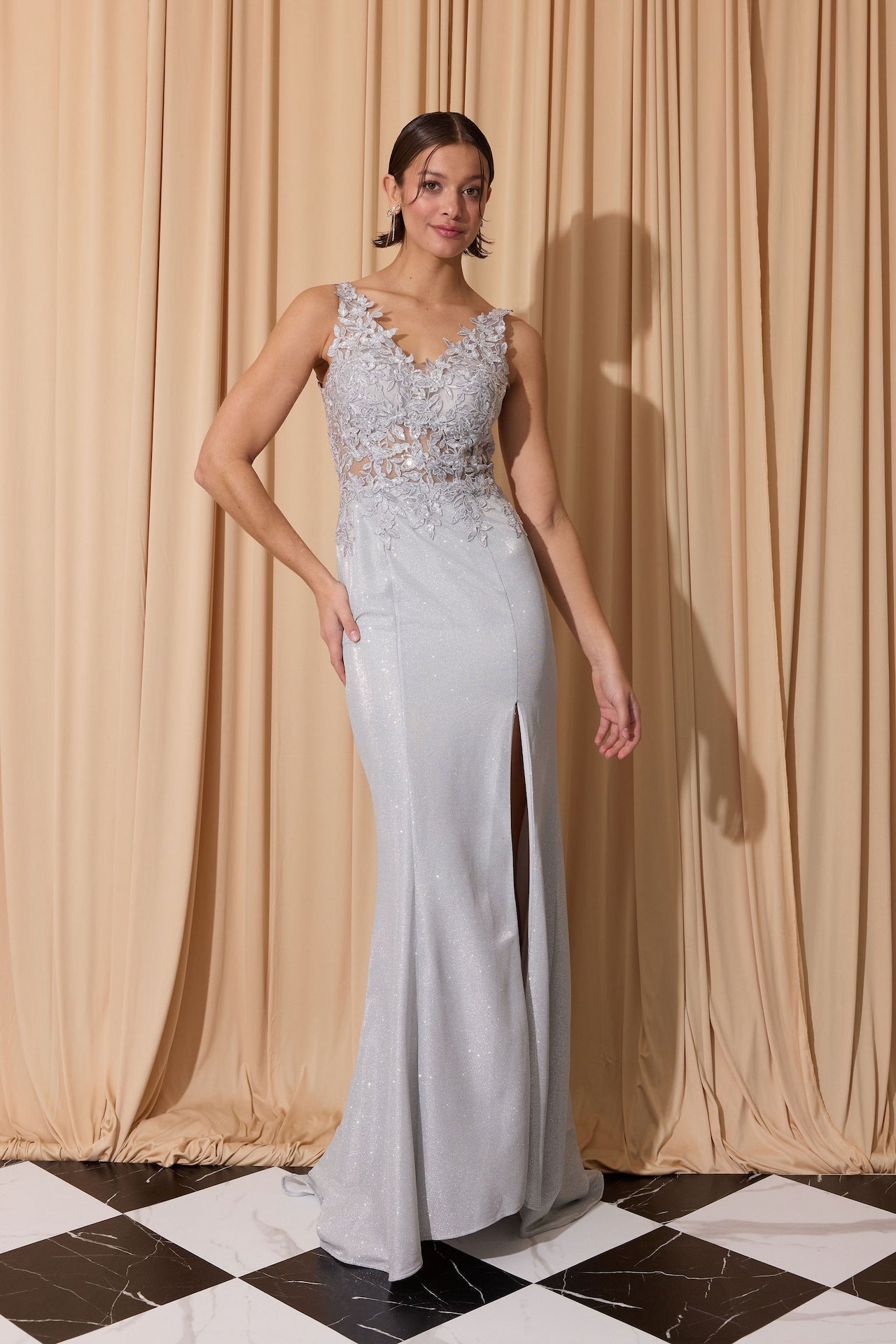 Prom Dresses Long Glitter Formal Prom Fitted Dress Eureka Fashion 9810 Silver