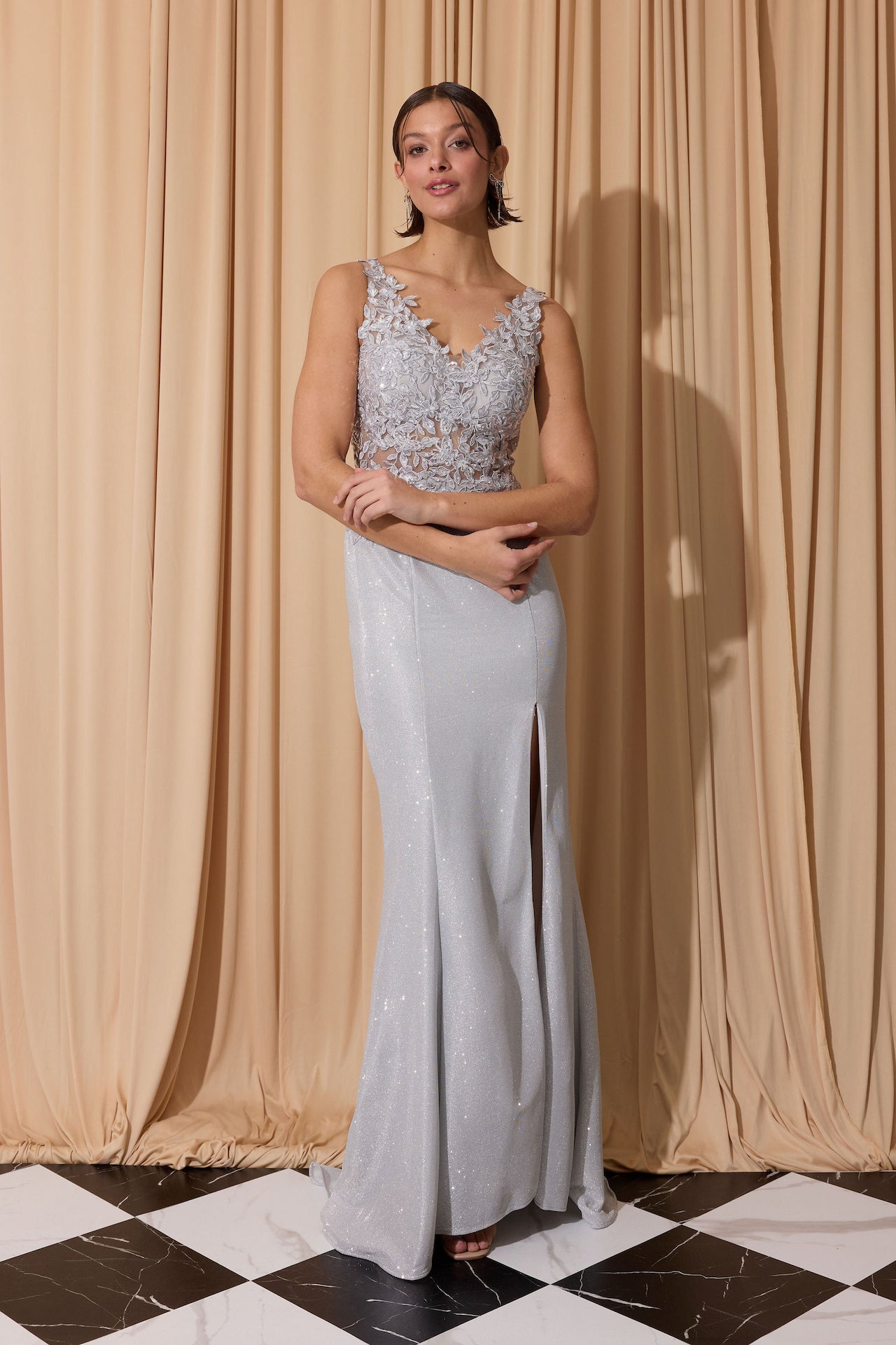 Prom Dresses Long Glitter Formal Prom Fitted Dress Eureka Fashion 9810 Silver