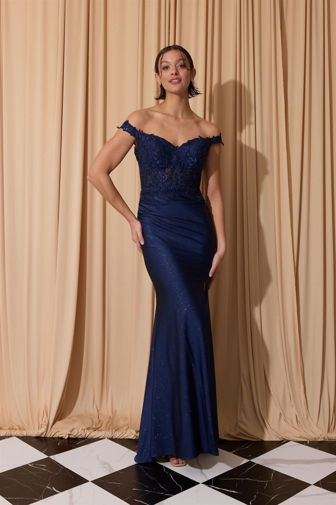 Off-the-Shoulder Floor-Length Lace Prom Sheath Column Eureka Fashion 173