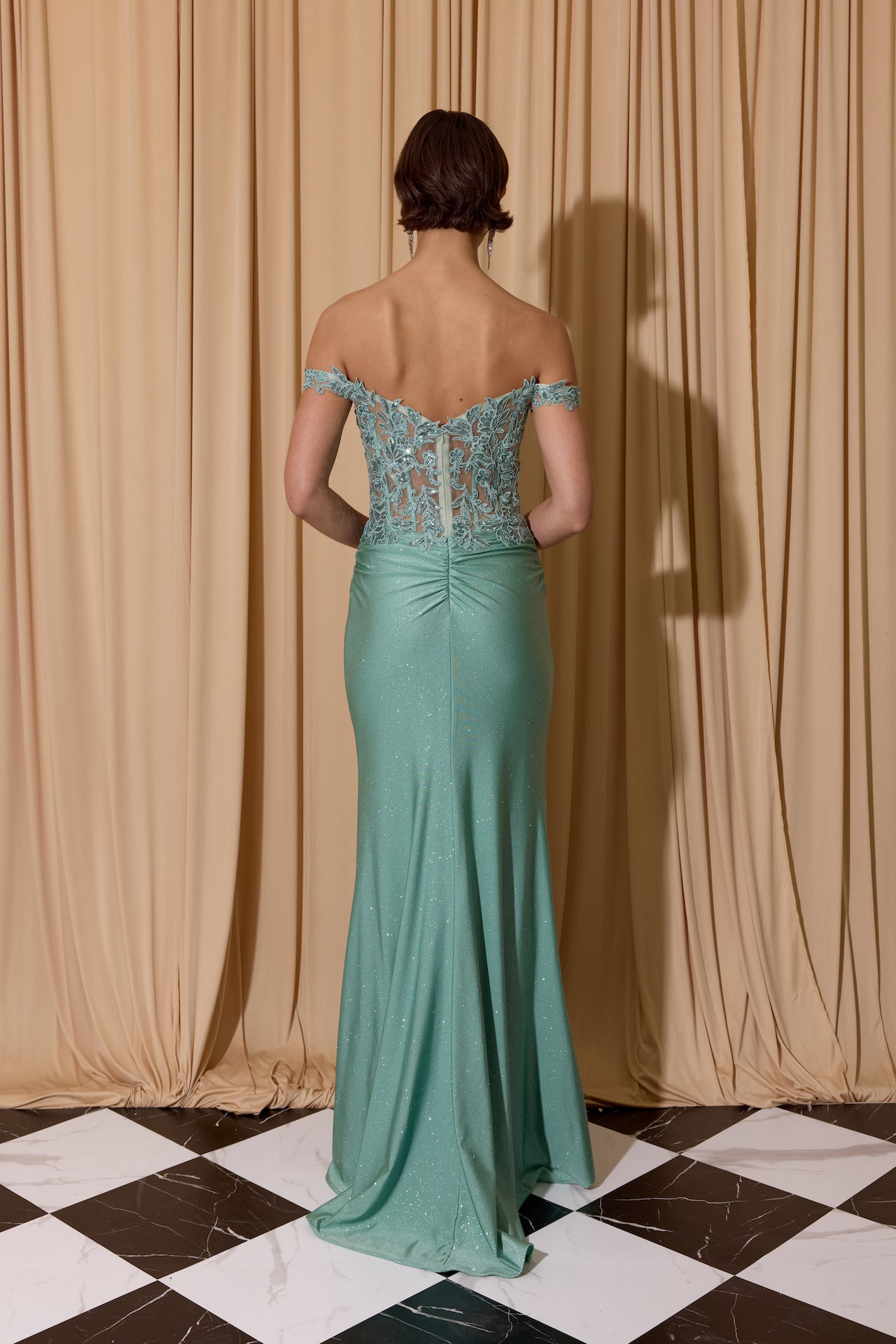 Off-the-Shoulder Floor-Length Lace Prom Sheath Column Eureka Fashion 173