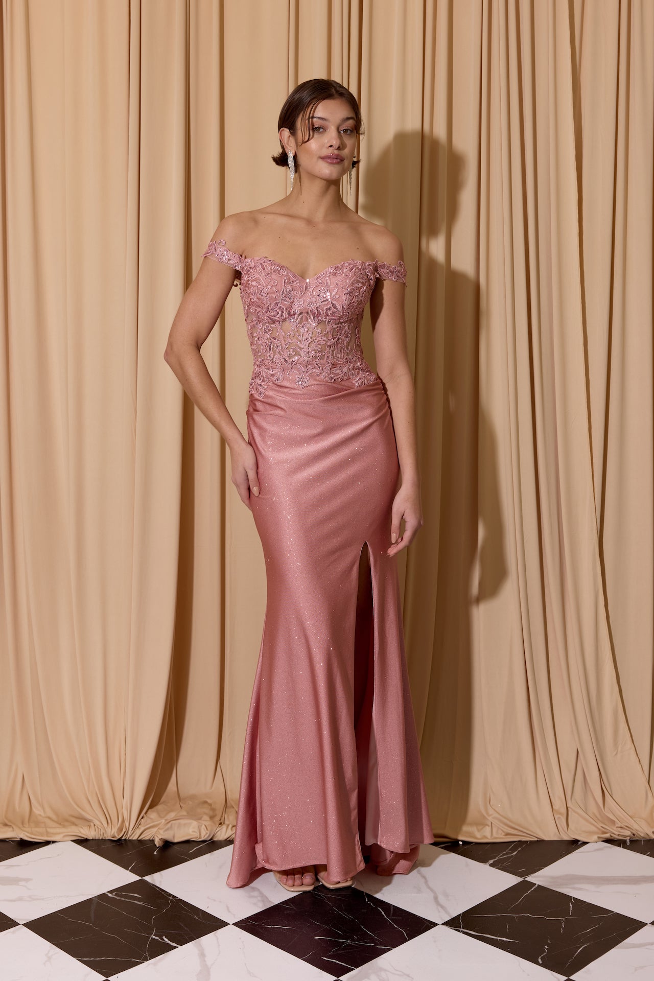 Off-the-Shoulder Floor-Length Lace Prom Sheath Column Eureka Fashion 173