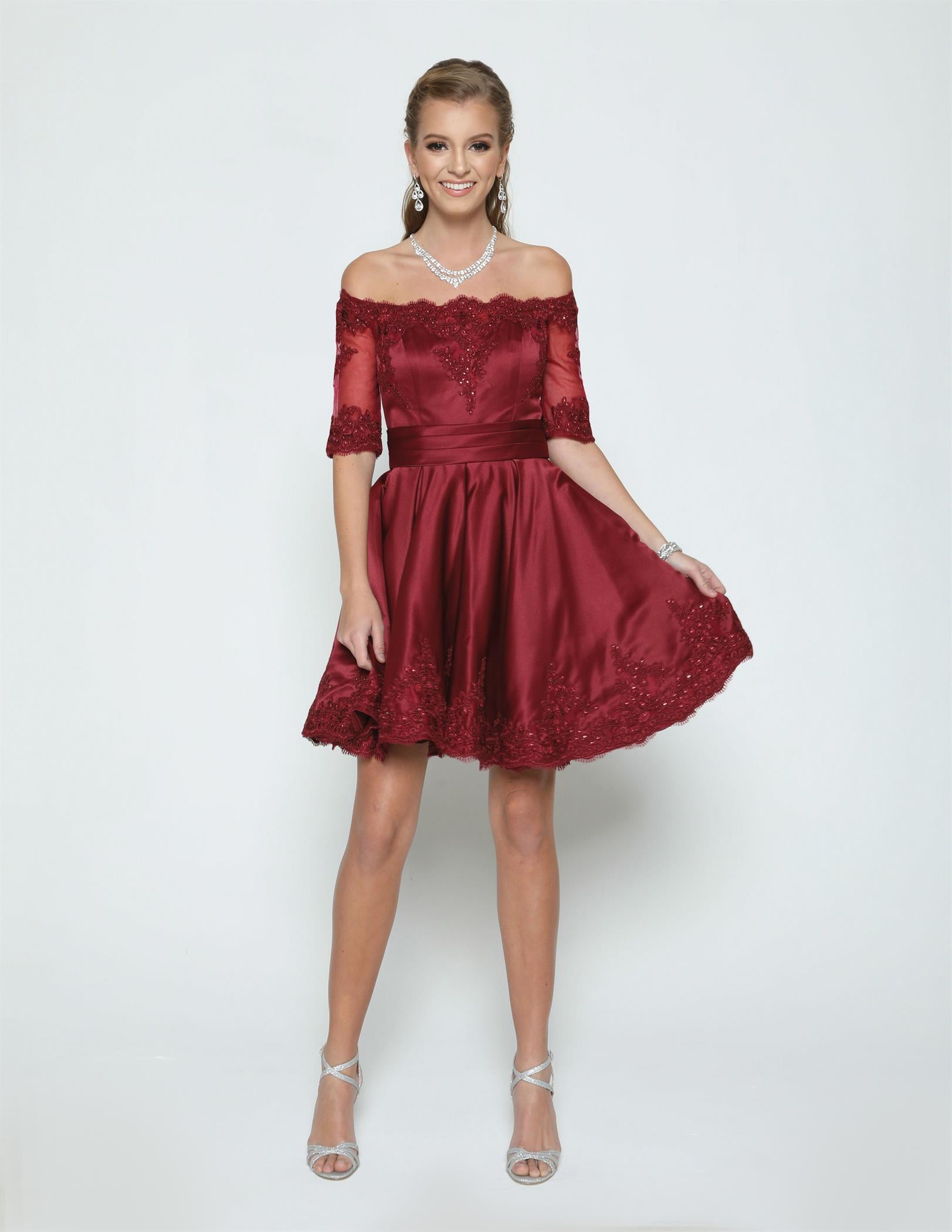 Cocktail Dresses Short Homecoming A Line Lace Applique Cocktail Dress Burgundy