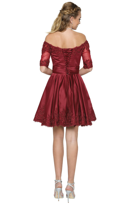 Cocktail Dresses Short Homecoming A Line Lace Applique Cocktail Dress Burgundy