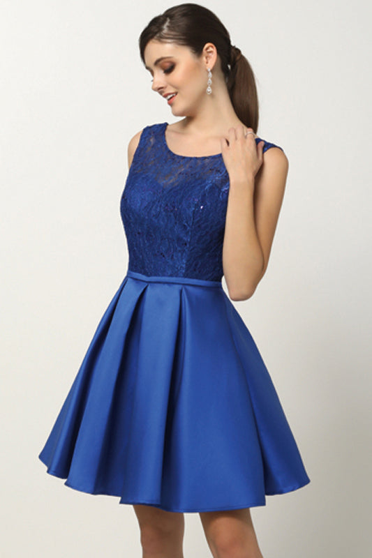 Cocktail Dresses Short Homecoming Pleated Lace Cocktail Dress Royal Blue