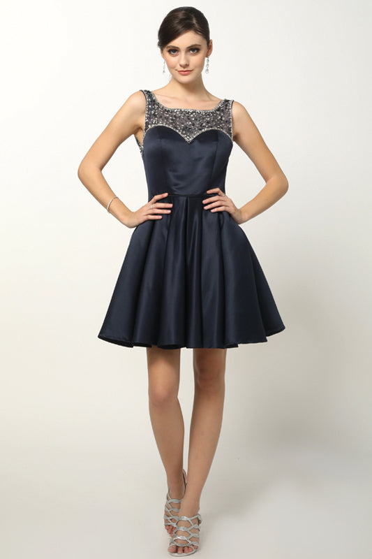 Homecoming Dresses Short Pleated A Line Homecoming Beaded Cocktail Dress Navy Blue