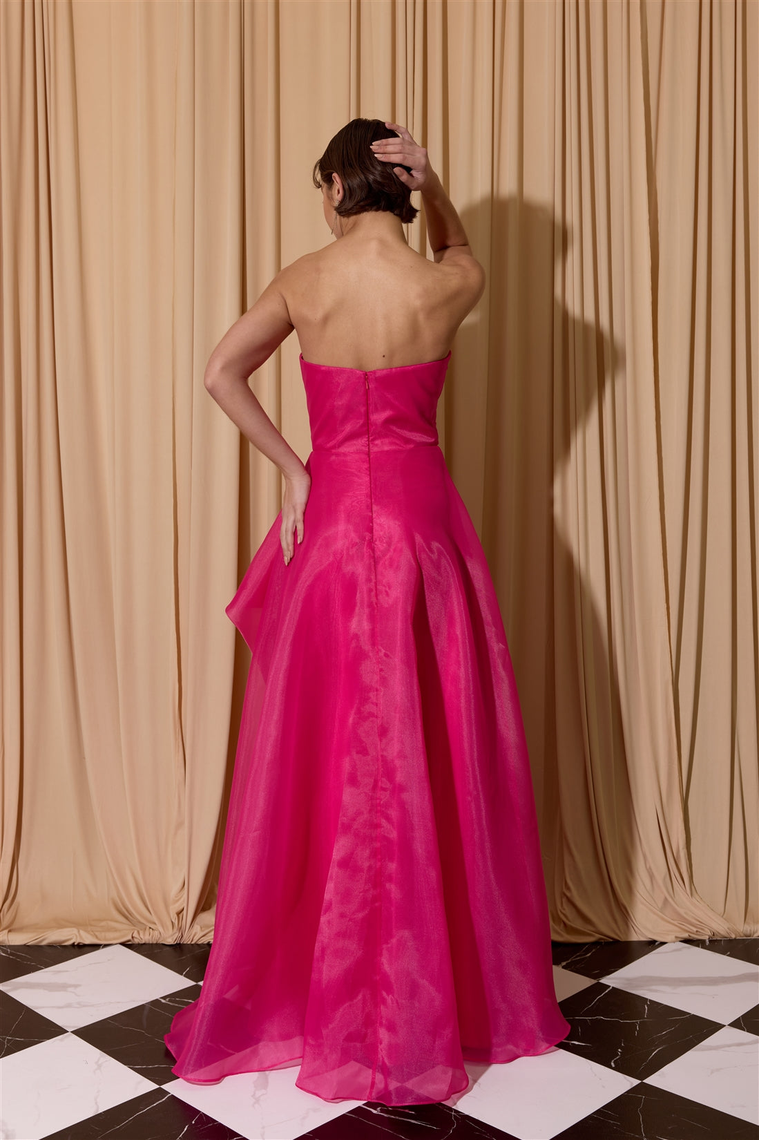 Strapless Curved Neck Floor-Length Chiffon Prom A-Line Eureka Fashion 206