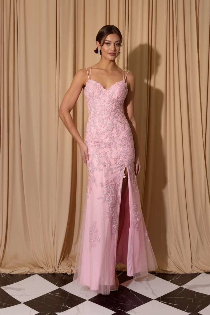 Pink Sweetheart Floor-Length Mesh Prom Dress Lace Eureka Fashion EK189