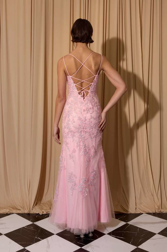 Pink Sweetheart Floor-Length Mesh Prom Dress Lace Eureka Fashion EK189