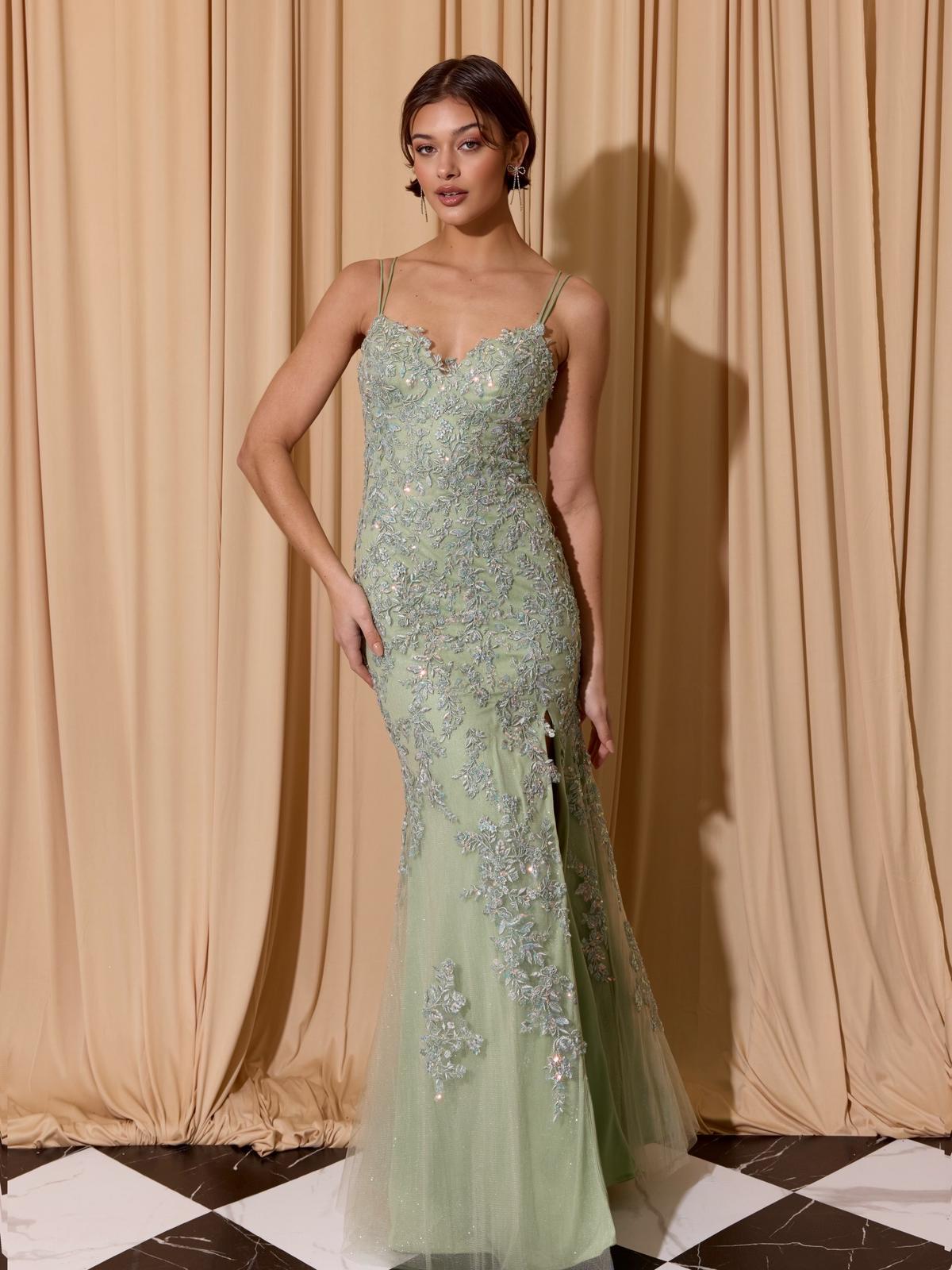 Sage Sweetheart Floor-Length Mesh Prom Dress Lace Eureka Fashion EK189