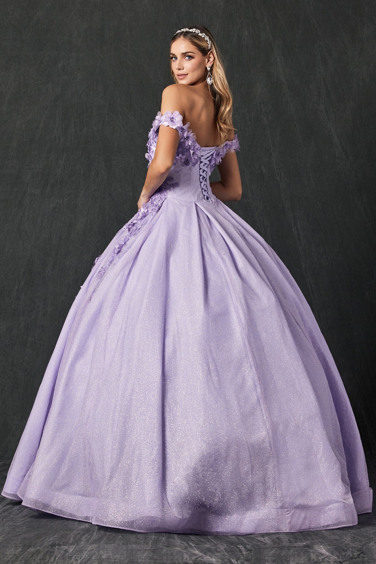 Quinceniera Dresses Long Ball Gown 3D Floral Quinceanera Dress Juliet JT1433 Lilac