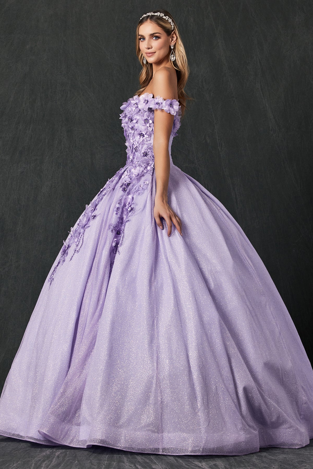 Quinceniera Dresses Long Ball Gown 3D Floral Quinceanera Dress Juliet JT1433 Lilac