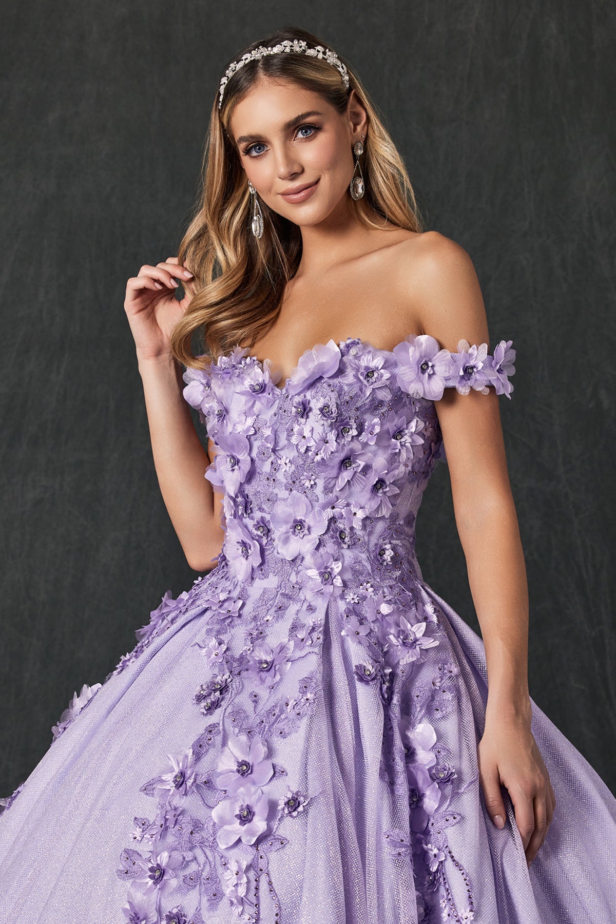 Quinceniera Dresses Long Ball Gown 3D Floral Quinceanera Dress Juliet JT1433 Lilac