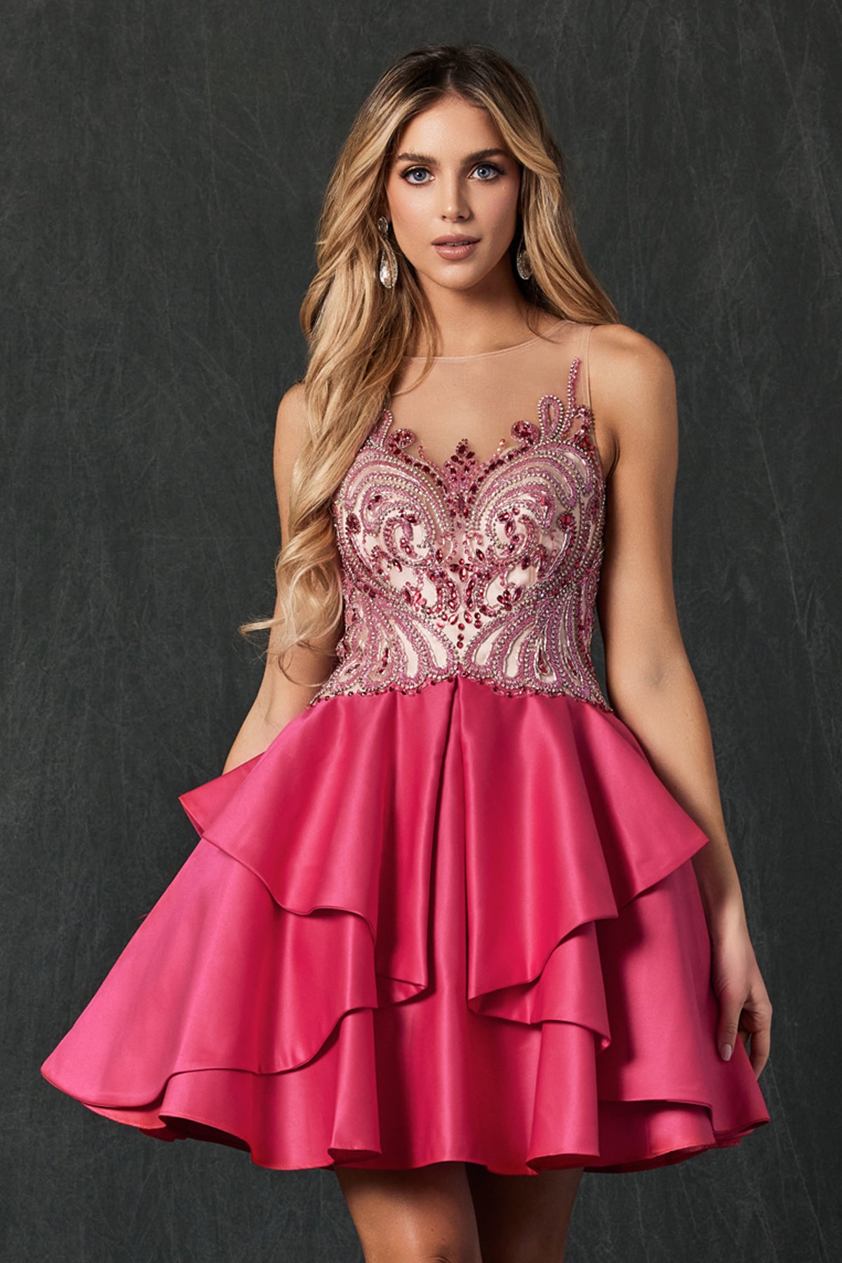Homecoming Dresses Homecoming Short Beaded Cocktail Dress Fuchsia