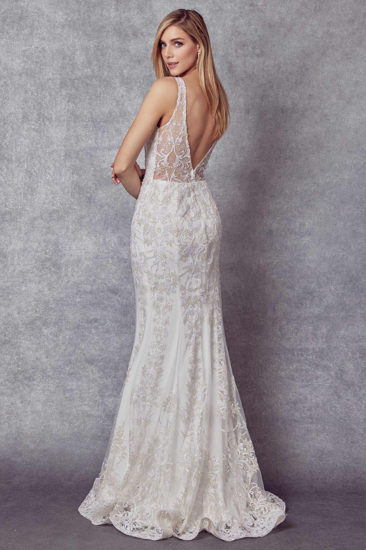 Wedding Dresses Glitter Long Mermaid Wedding Dress Off White