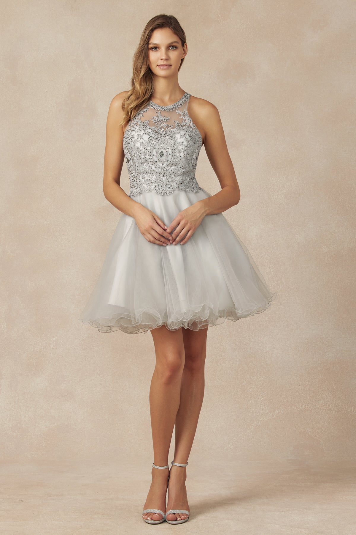 Homecoming Dresses Short Homecoming Fitted Cockail Beaded Dress Silver