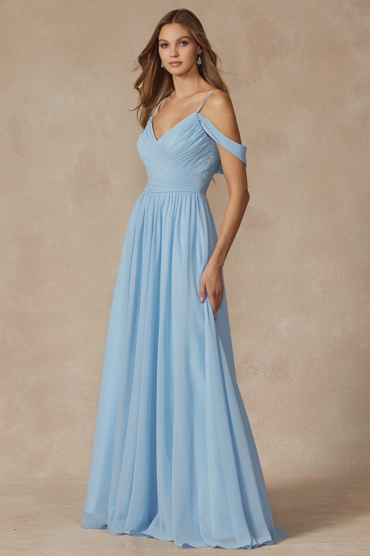 Ice Blue Juliet 262 Fitted Long Formal Pleated Prom Dress